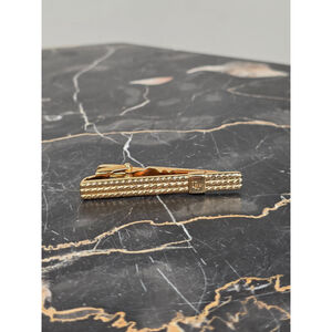 Rare Christian Dior Vintage Gold-Tone Rope Twist Textured Signature Tie Clip